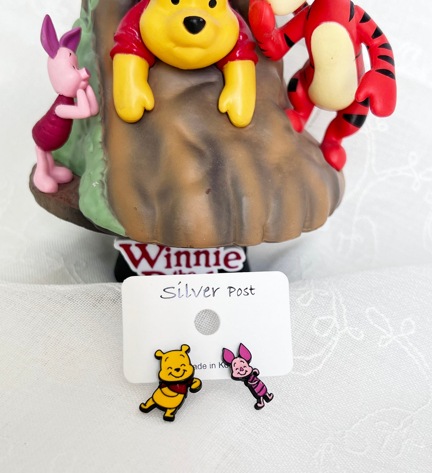 Disney-licensed characters earrings, Winnie the Pooh  Piglet dangle drop earrings