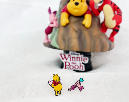 Disney-licensed characters earrings, Winnie the Pooh  Piglet unbalance stud earrings