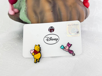 Disney-licensed characters earrings, Winnie the Pooh  Piglet unbalance stud earrings