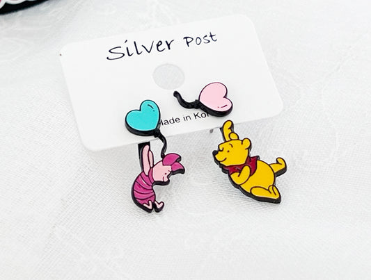 Disney-licensed characters earrings, Winnie the Pooh  Piglet Ear jackets twoway earrings