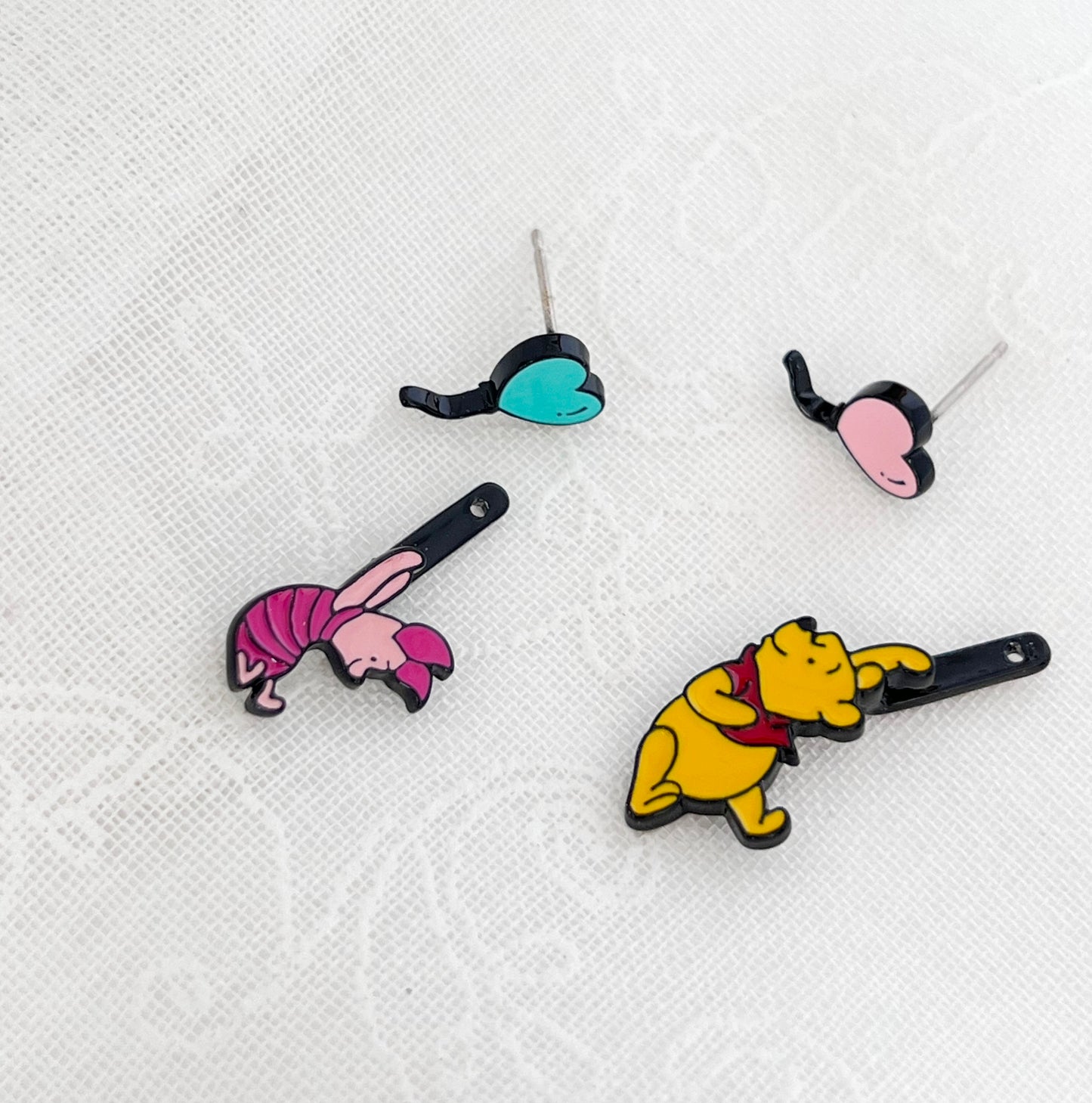 Disney-licensed characters earrings, Winnie the Pooh  Piglet dangle drop earrings, two ways earrings, ear jacket