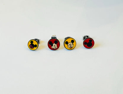 Disney-licensed Set of 4 Mickey Mouse and Minnie Mouse Unbalance Earrings, Disney Earrings