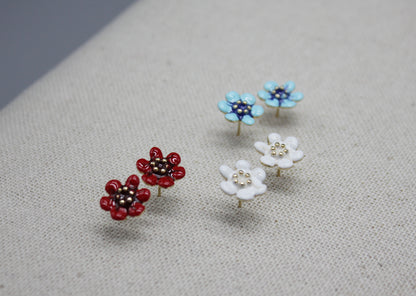 Tiny colored flower earrings, Botanical Earrings, Flower Jewelry ,color theory