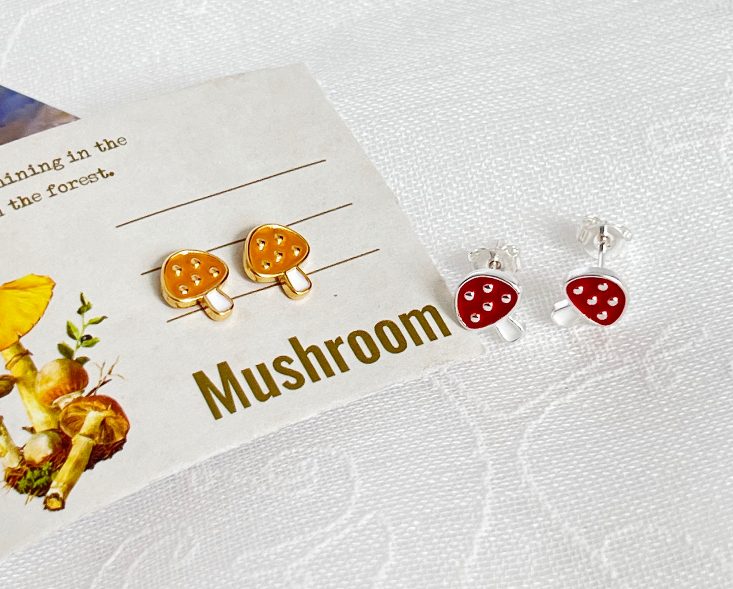 Tiny Mushroom Studs Earrings ,Poisonous mushroom Red and Yellow earrings, cute earrings