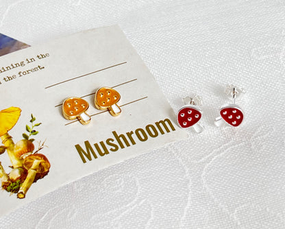Tiny Mushroom Studs Earrings ,Poisonous mushroom Red and Yellow earrings, cute earrings
