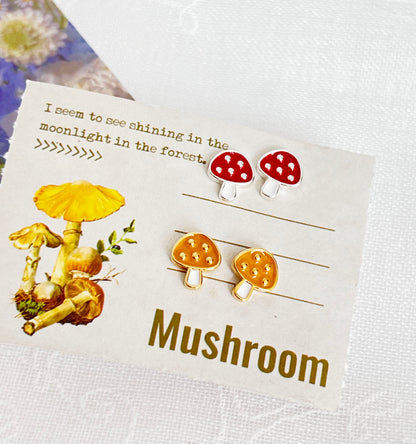 Tiny Mushroom Studs Earrings ,Poisonous mushroom Red and Yellow earrings, cute earrings