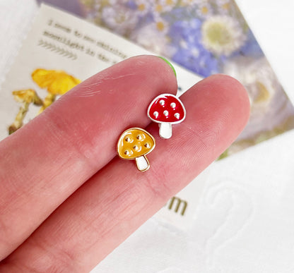 Tiny Mushroom Studs Earrings ,Poisonous mushroom Red and Yellow earrings, cute earrings