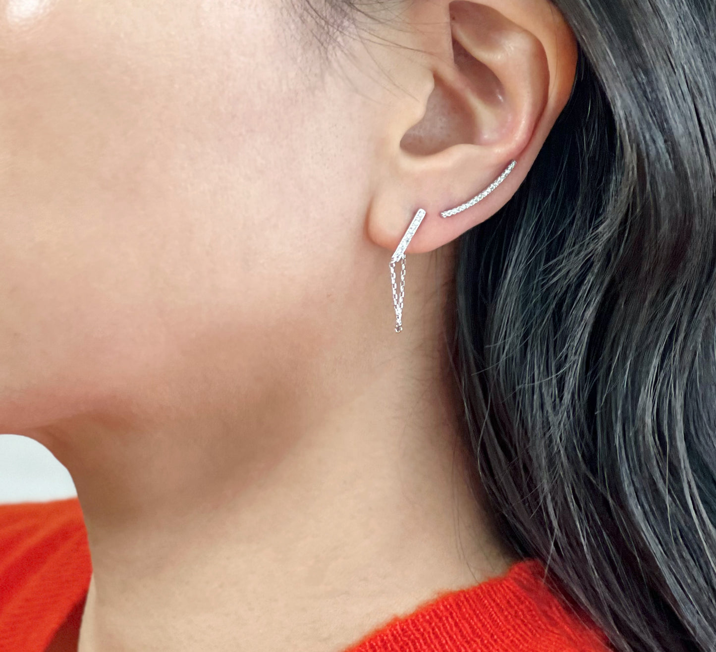 Crystals bar drop earrings, cubic chain drop Earrings, bar and chain earrings, squae cubic bar drop earrings-2 Types