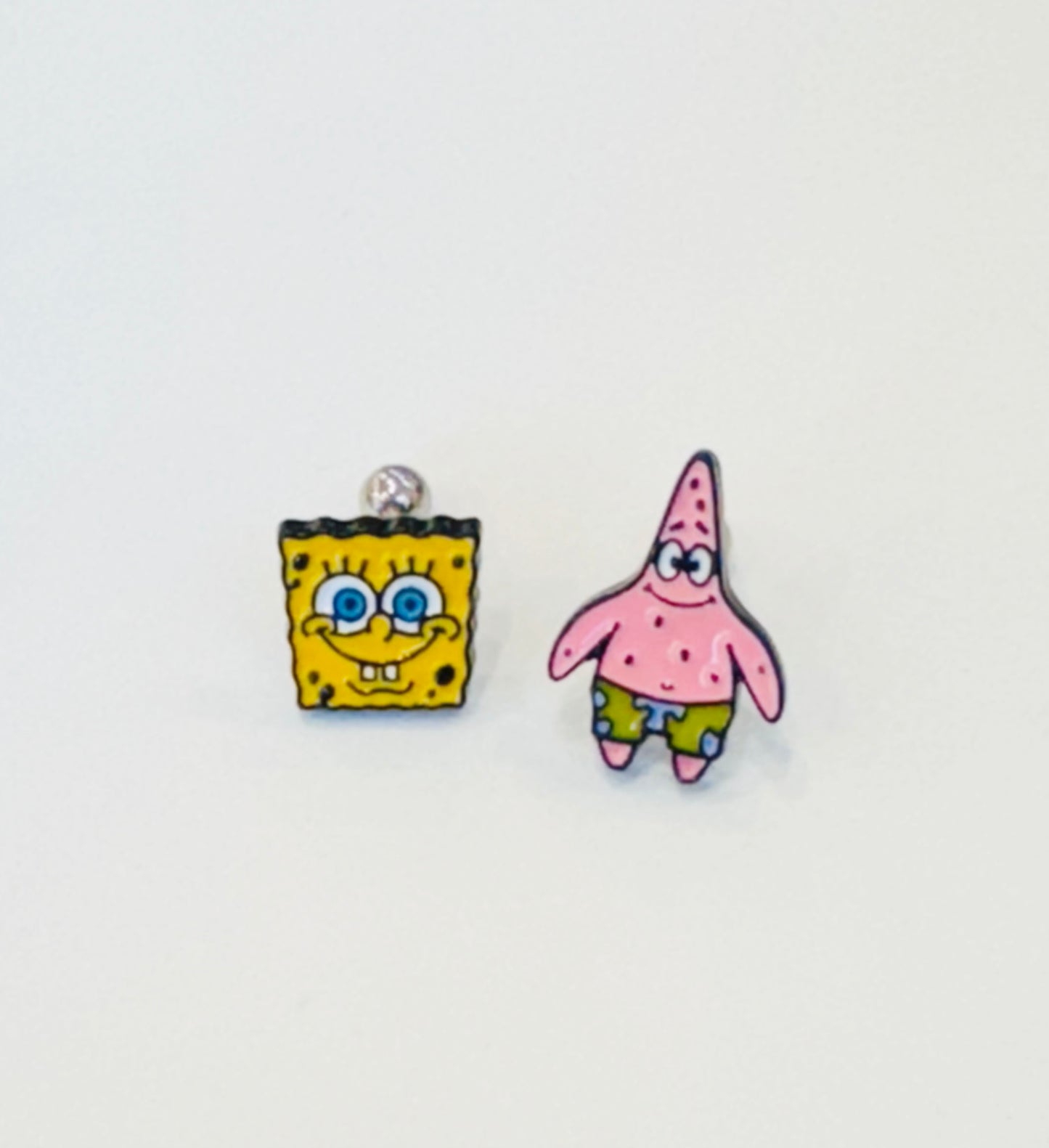 Spongebob Squarepants and Patrick Star Cartoon ear Surgical Steel piercing tiny ear Helix Piercing screw back ball ,Cartilage Piercing,Tragus Ear Jewelry Body Accessories