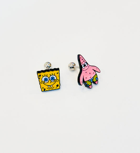 Spongebob Squarepants and Patrick Star Cartoon ear Surgical Steel piercing tiny ear Helix Piercing screw back ball ,Cartilage Piercing,Tragus Ear Jewelry Body Accessories