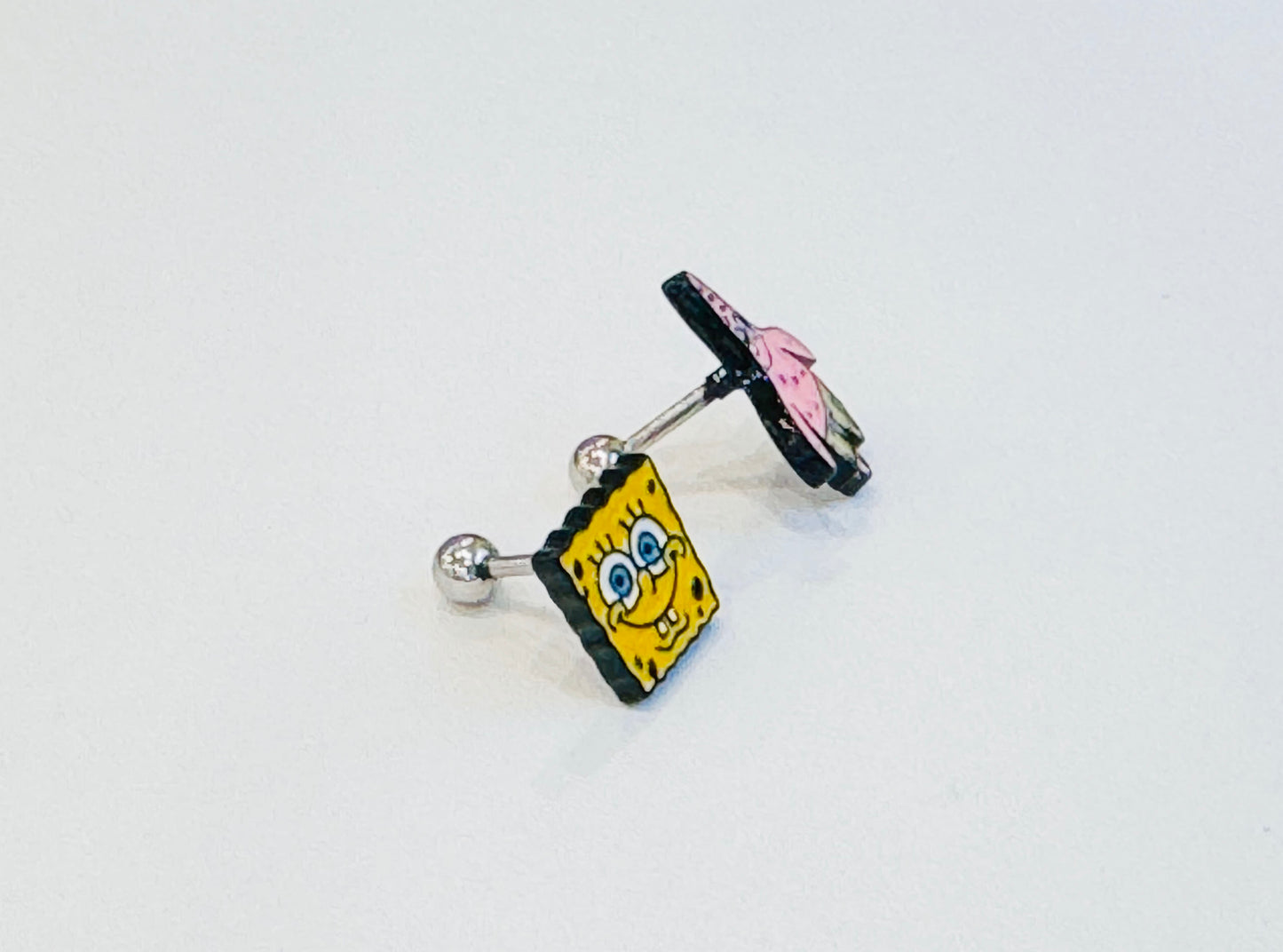 Spongebob Squarepants and Patrick Star Cartoon ear Surgical Steel piercing tiny ear Helix Piercing screw back ball ,Cartilage Piercing,Tragus Ear Jewelry Body Accessories