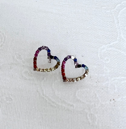 Heart earrings with multi color cubic zirconia ,rainbow color cubic open heart Earrings