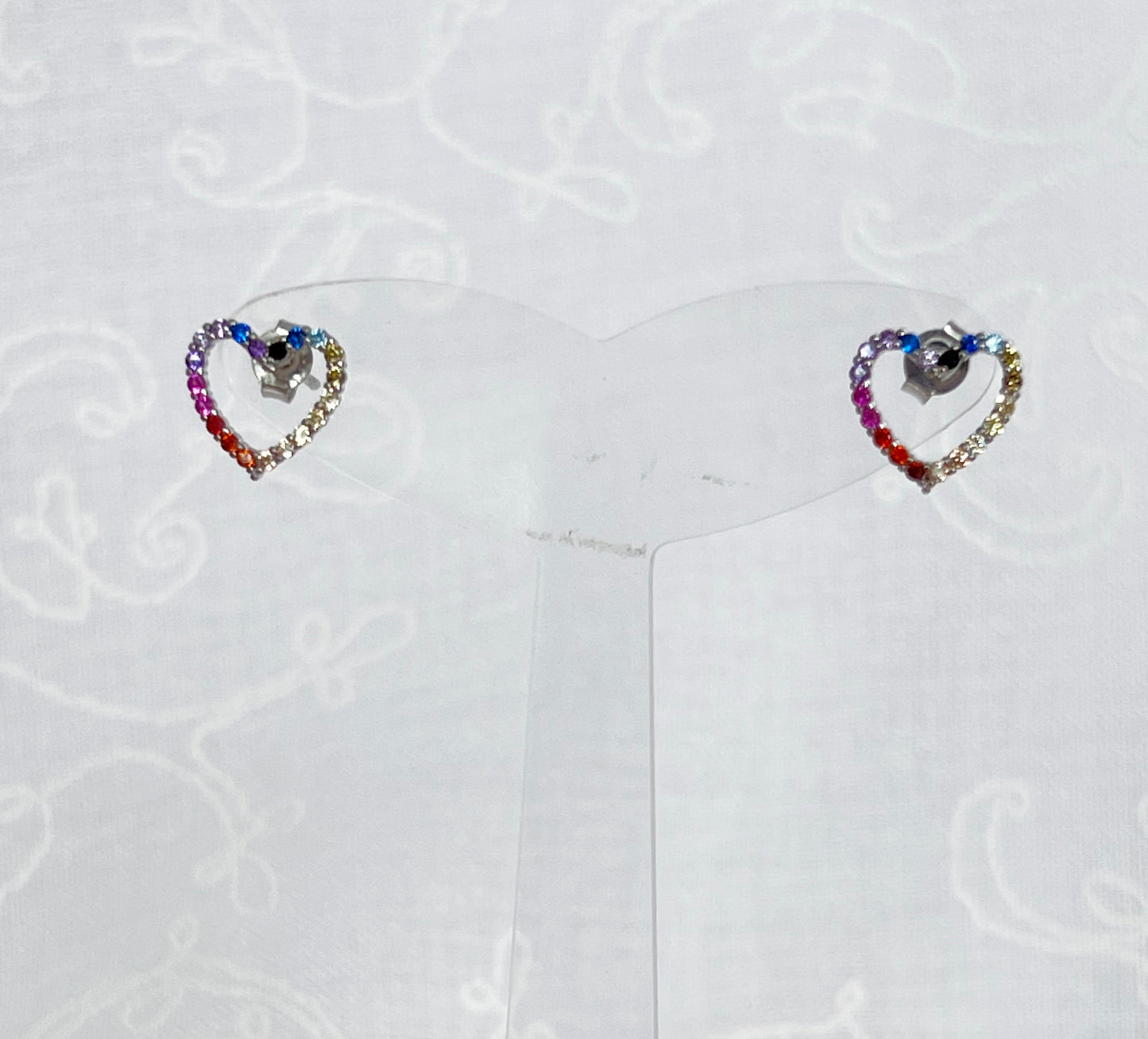 Heart earrings with multi color cubic zirconia ,rainbow color cubic open heart Earrings