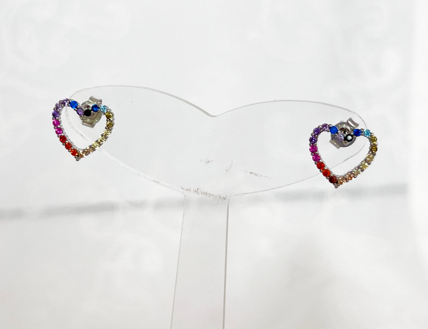 Heart earrings with multi color cubic zirconia ,rainbow color cubic open heart Earrings