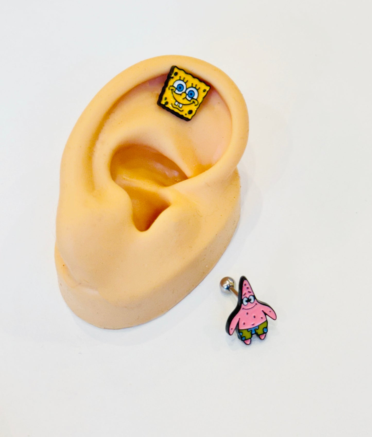 Spongebob Squarepants and Patrick Star Cartoon ear Surgical Steel piercing tiny ear Helix Piercing screw back ball ,Cartilage Piercing,Tragus Ear Jewelry Body Accessories