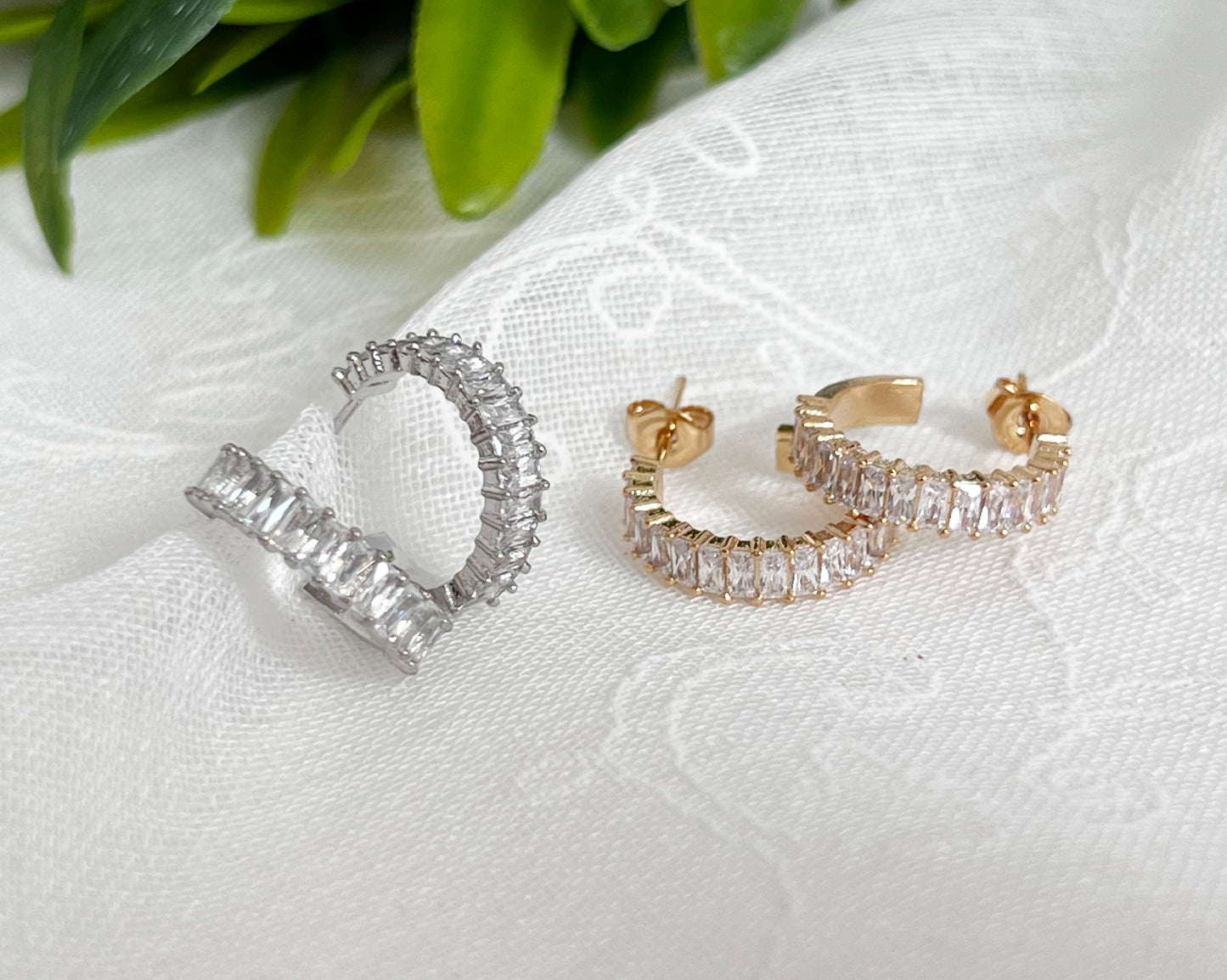 Baguette Cut square Cubic Zirconia hoop earrings, Baguette cubic  earrings, baguette cubic earrings,Baguette CZ Hoop Earrings