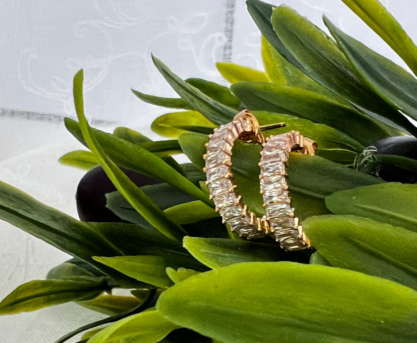 Baguette Cut square Cubic Zirconia hoop earrings, Baguette cubic  earrings, baguette cubic earrings,Baguette CZ Hoop Earrings