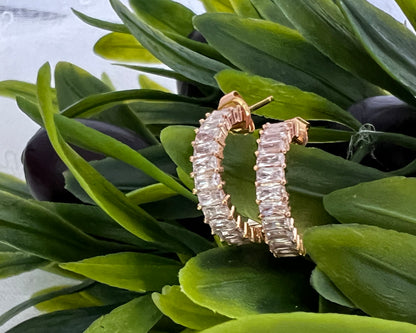 Baguette Cut square Cubic Zirconia hoop earrings, Baguette cubic  earrings, baguette cubic earrings,Baguette CZ Hoop Earrings