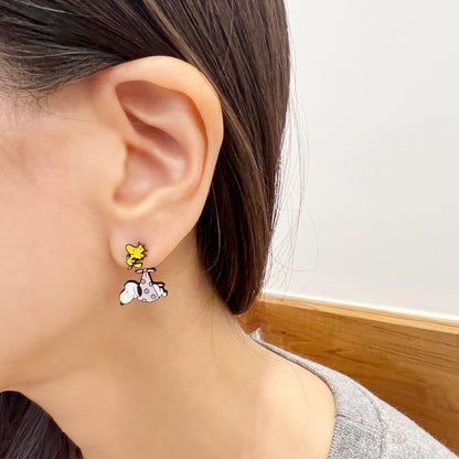 Cute Woodstock delivery Snoopy Baby basket earrings, Snoopy and Woodstock Best Friend Ear jacket