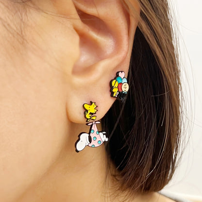 Cute Woodstock delivery Snoopy Baby basket earrings, Snoopy and Woodstock Best Friend Ear jacket