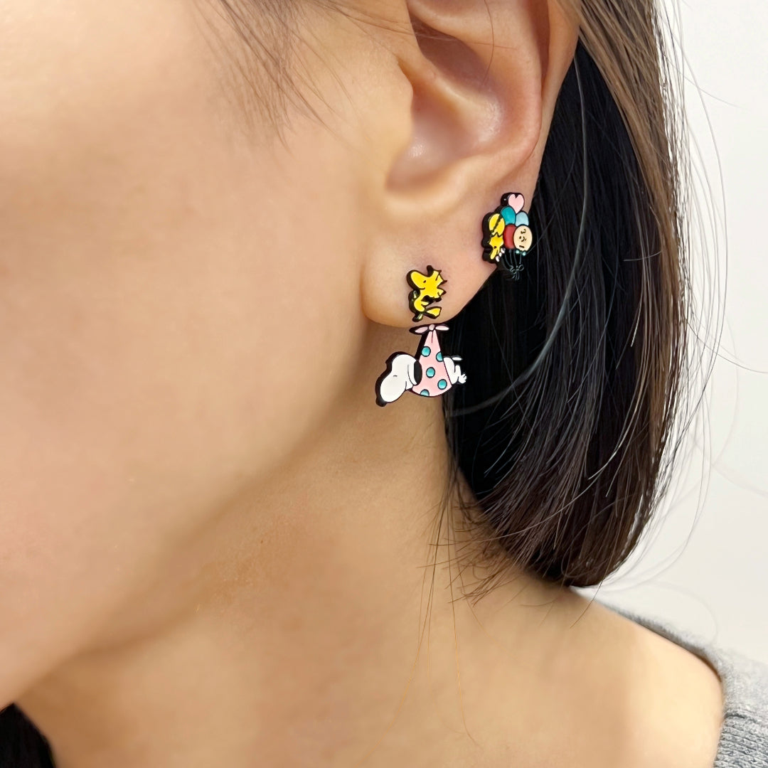 Cute Woodstock delivery Snoopy Baby basket earrings, Snoopy and Woodstock Best Friend Ear jacket