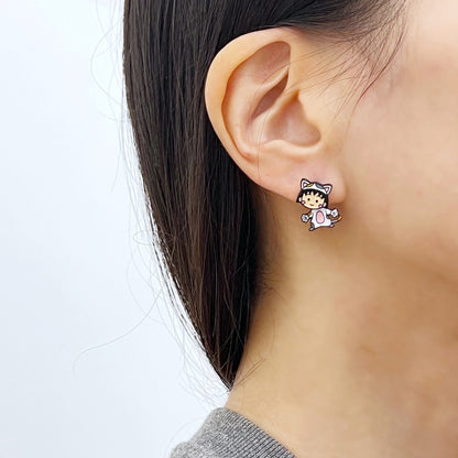 Chibi Maruko-chan two way earrings ,Japanese Anime character jewelry two ways ear jacket earrings