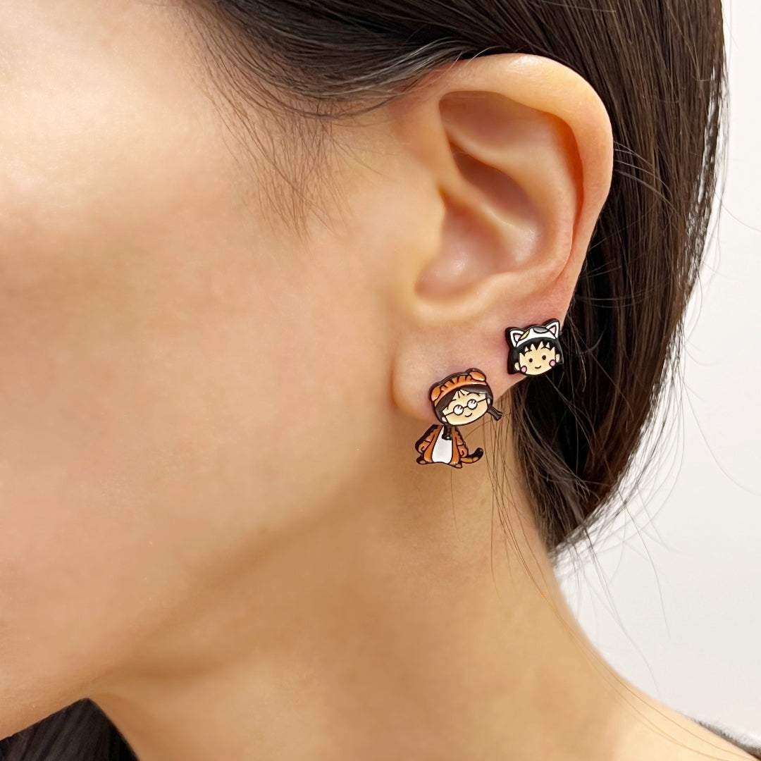 Chibi Maruko-chan two way earrings ,Japanese Anime character jewelry two ways ear jacket earrings