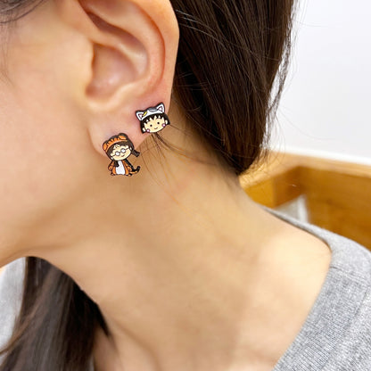 Chibi Maruko-chan two way earrings ,Japanese Anime character jewelry two ways ear jacket earrings