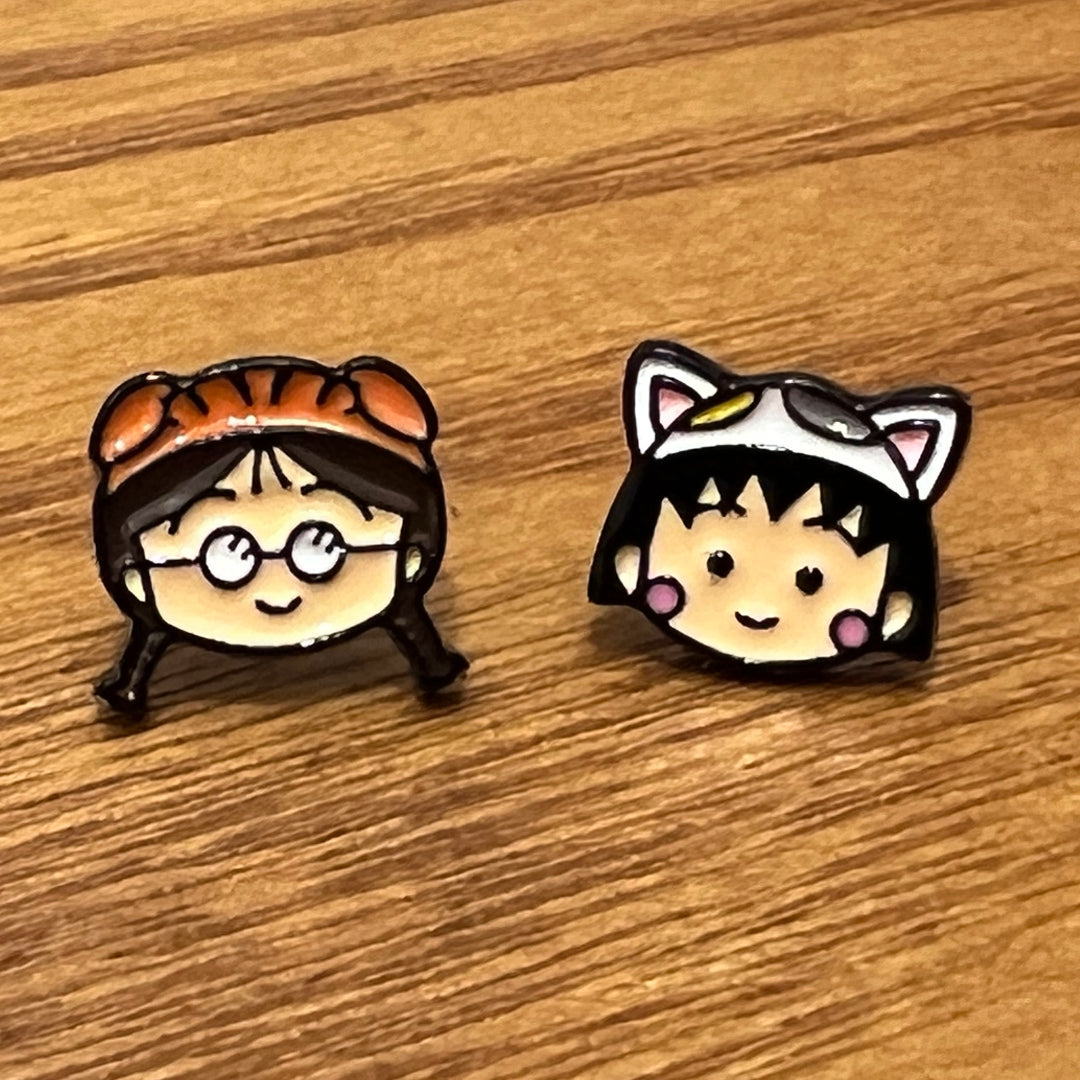 Chibi Maruko-chan two way earrings ,Japanese Anime character jewelry two ways ear jacket earrings