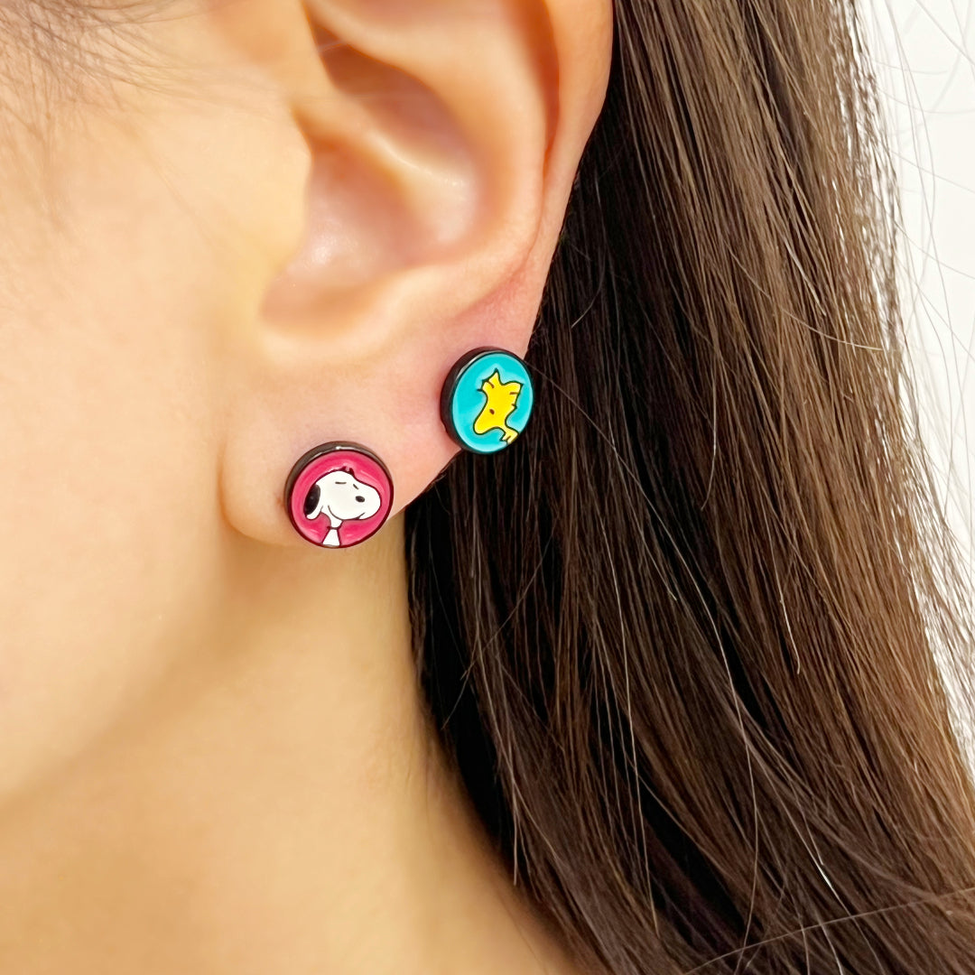 Cute Set of 4 the Peanuts Friends disc stud earrings,Snoopy, Charlie Brown earrings