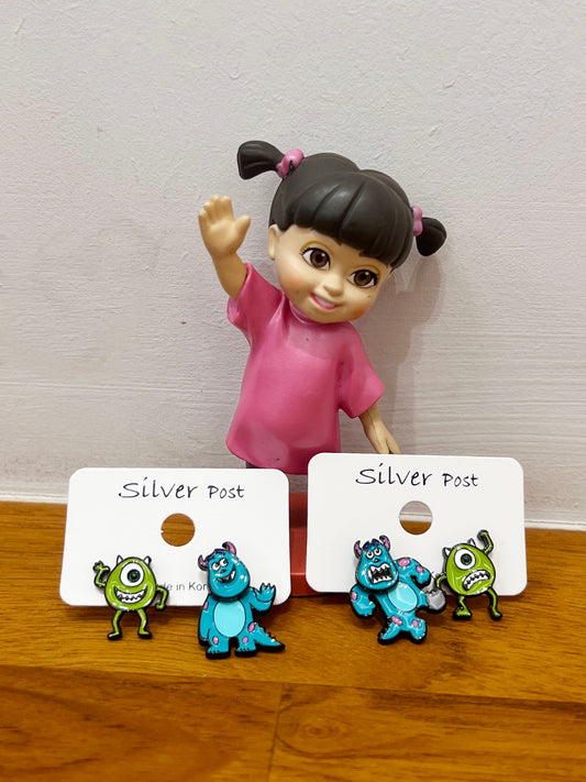 Disney-licensed Monsters Inc Stud Earrings , Mike and Sully Ear Jacket, Monsters University earrings