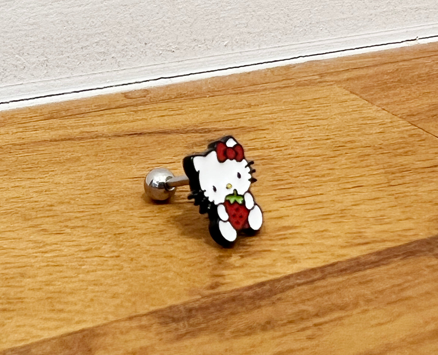 Sanrio characters strawberry Hello Kitty  Screw back earrings, screw back ball Ear Piercing, Barbells Surgical Steel Cartilage earrings