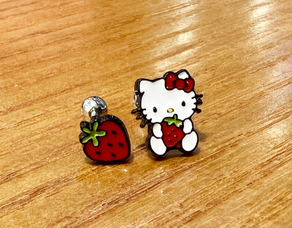 Sanrio characters strawberry Hello Kitty  Screw back earrings, screw back ball Ear Piercing, Barbells Surgical Steel Cartilage earrings