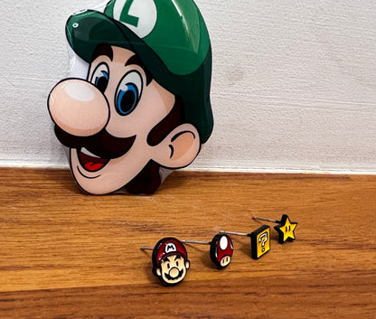 Nintendo Super Mario and his Question Box,Star, Mushroom set of 4 earrings, Gaming inspired character earrings,Kids earrings