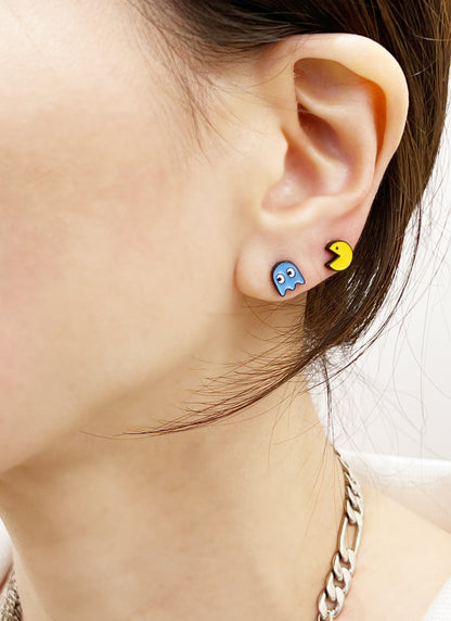 Set of  4 Vintage Game character Pac Man Stud earrings, Pac Man and Ghost Earrings