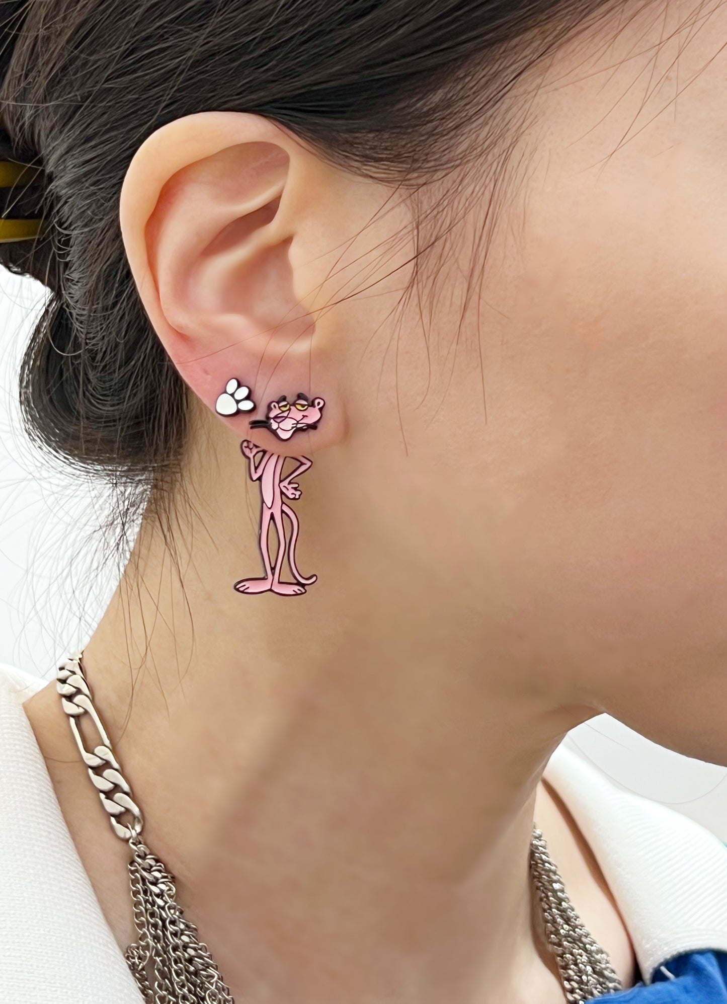 The Pink Panther Show two way earrings ,The Pink Panther  ear jacket earrings, animation character earrings cartoon characters earrings