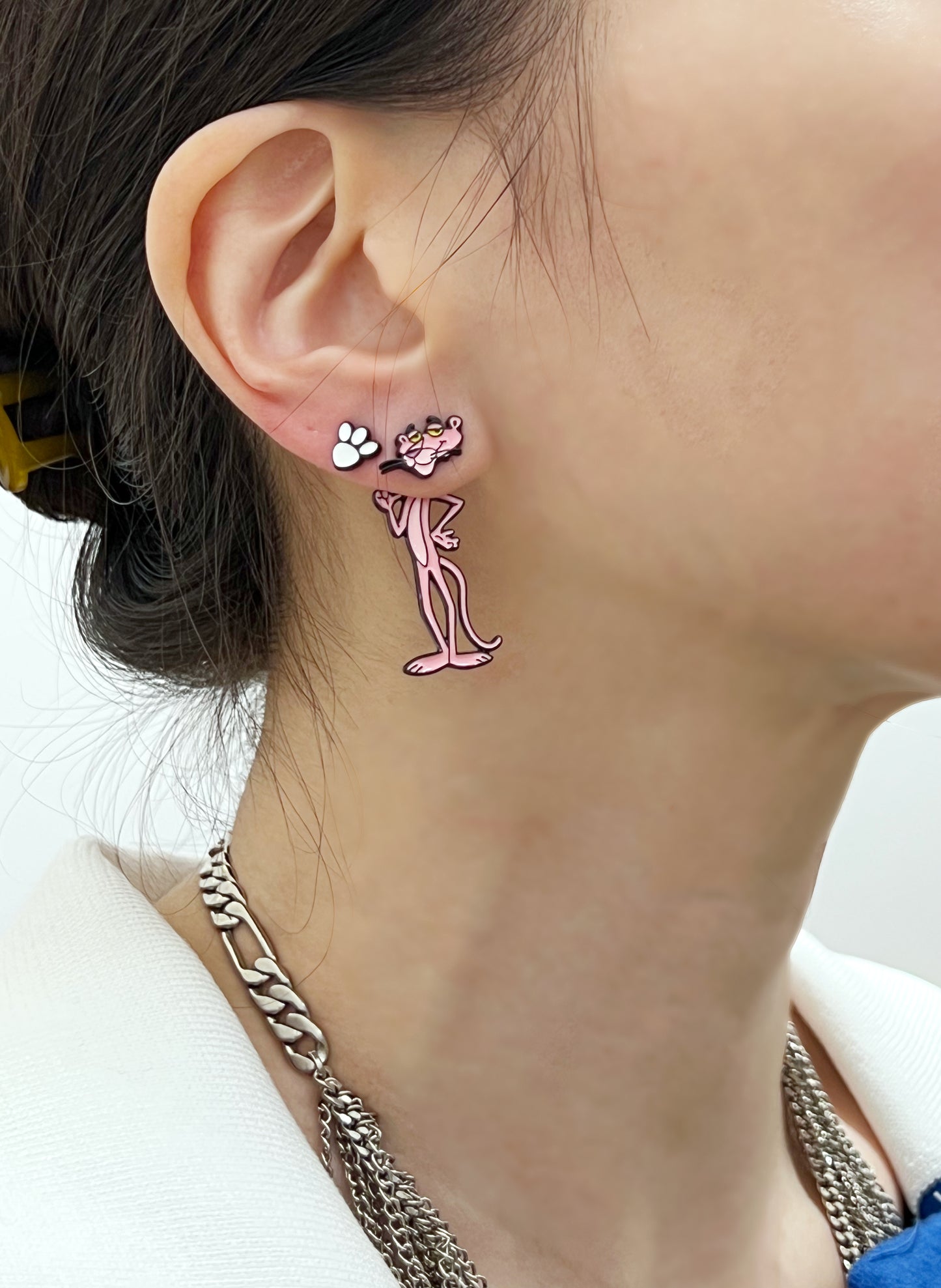 The Pink Panther Show two way earrings ,The Pink Panther  ear jacket earrings, animation character earrings cartoon characters earrings