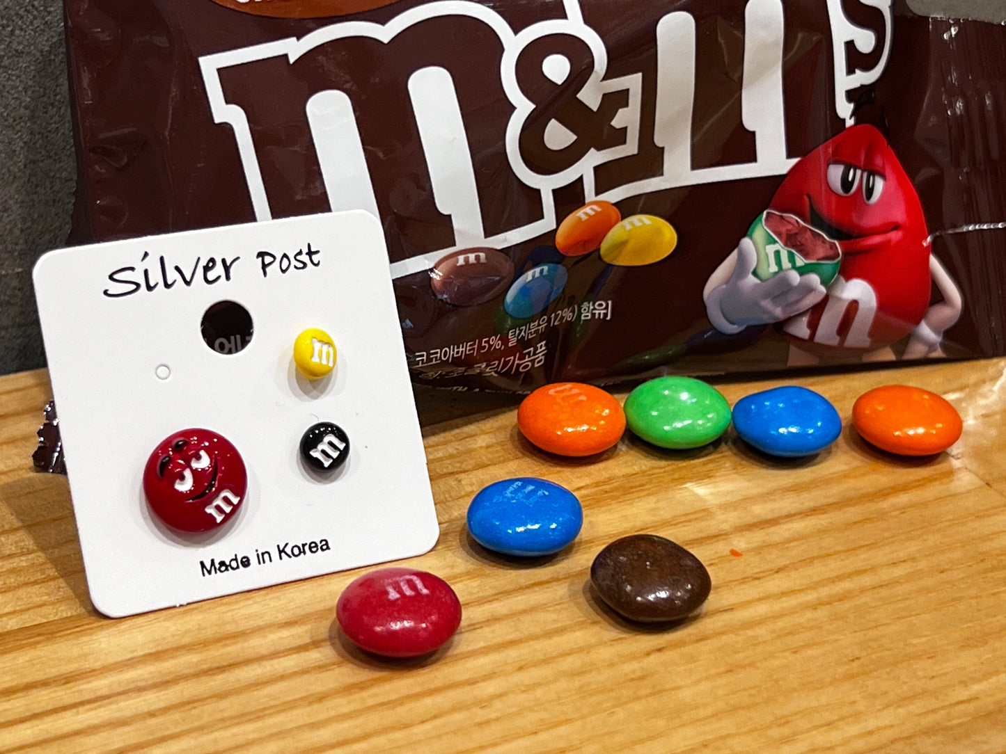 M&amp;M 스터드 귀걸이 3개 세트, 캔디 귀걸이, M&amp;M 귀걸이, M&amp;M 초콜릿 귀걸이