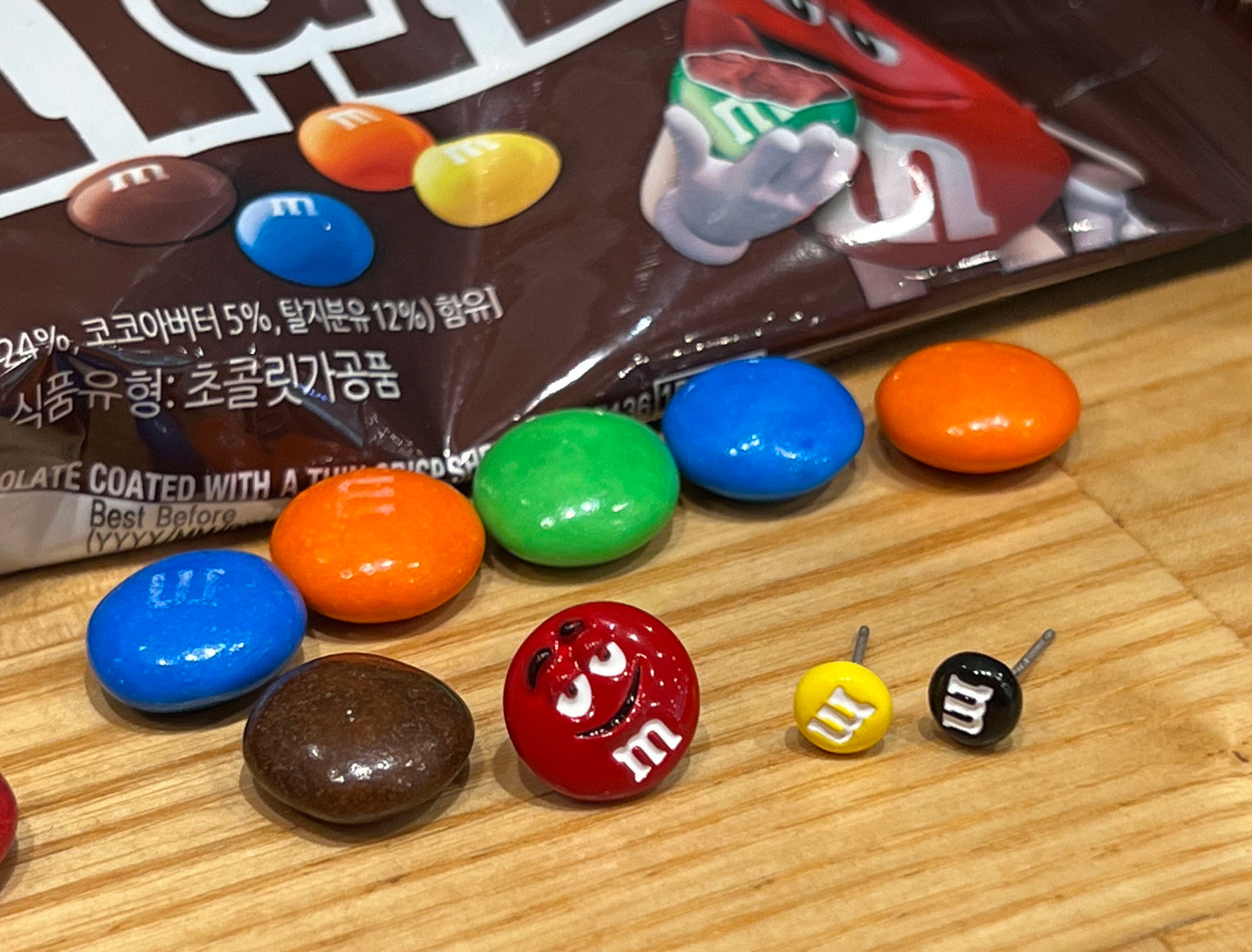 Set of 3 M&M Stud Earrings , Candy Earrings,  M and M earrings, M&M Chocolate earrings