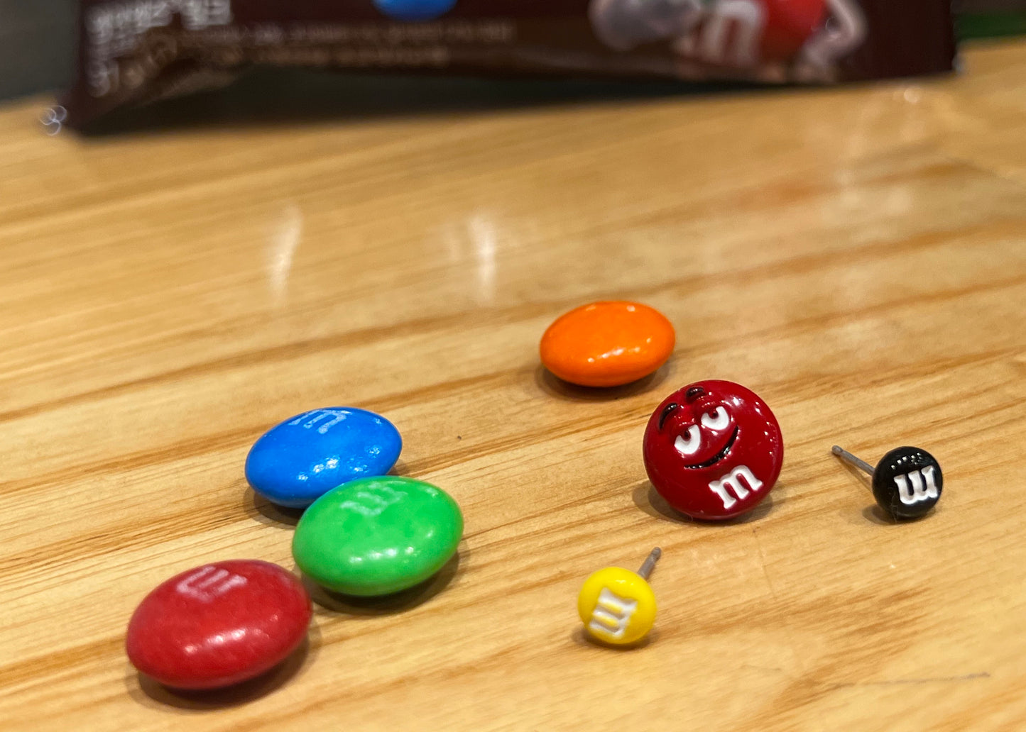 M&amp;M 스터드 귀걸이 3개 세트, 캔디 귀걸이, M&amp;M 귀걸이, M&amp;M 초콜릿 귀걸이