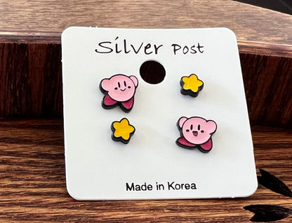 Cute set of 4 Kirby Star Allies Unbalance stud earrings, Kirby Star Allies earrings set , Kids Earrings