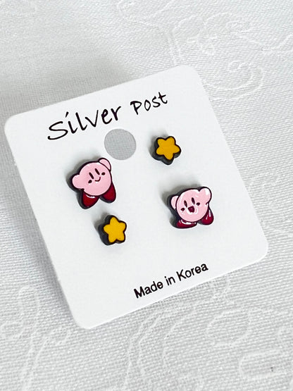 Cute set of 4 Kirby Star Allies Unbalance stud earrings, Kirby Star Allies earrings set , Kids Earrings