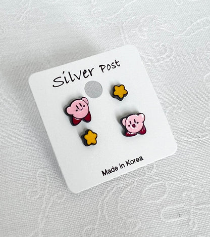 Cute set of 4 Kirby Star Allies Unbalance stud earrings, Kirby Star Allies earrings set , Kids Earrings