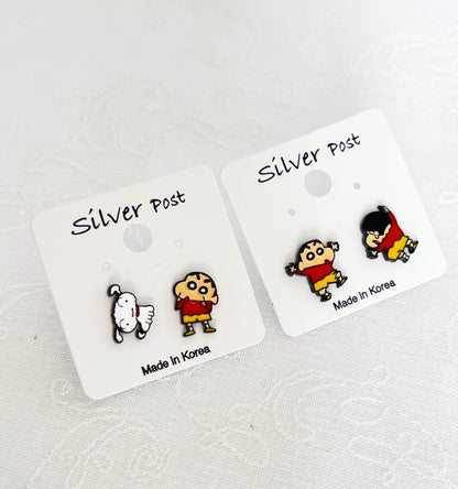 Cute Cartoon characters earrings, kureyon shin chan Stud earrings japan anime character earrings