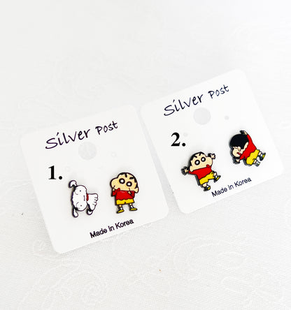 Cute Cartoon characters earrings, kureyon shin chan Stud earrings japan anime character earrings