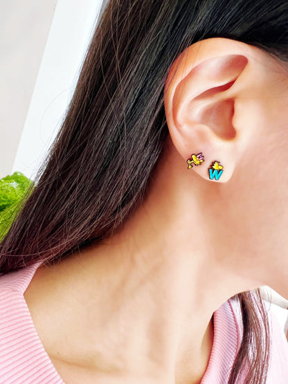 Cute Woodstock Set of 4 Unbalance Character Earrings