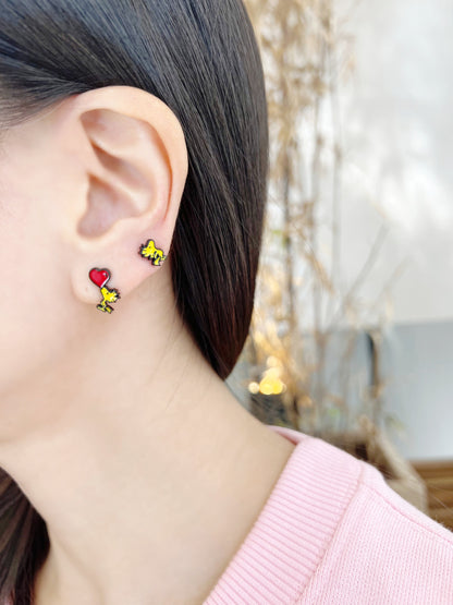 Cute Woodstock Set of 4 Unbalance Character Earrings