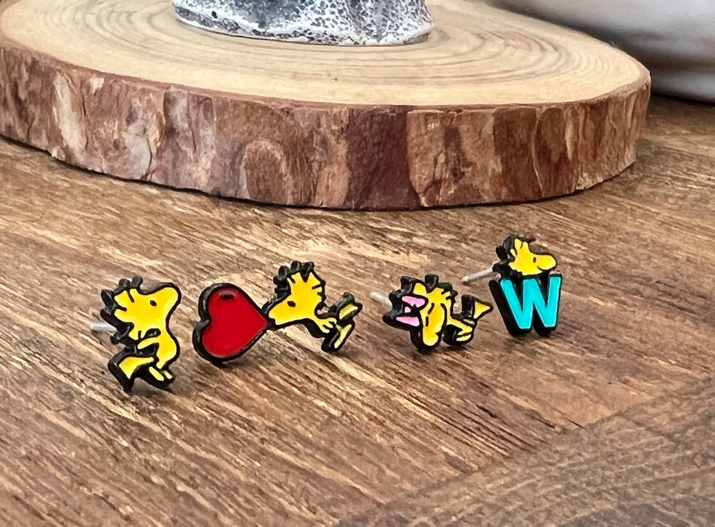 Cute Woodstock Set of 4 Unbalance Character Earrings