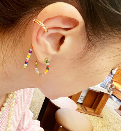 Single multi color stones earcuff, gemstones non pierced conch, long bar ear cuff,