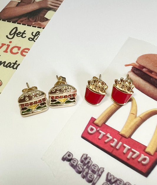 Hamburger and   French fried potato earrings, junk food earrings, fast food Earrings, Carb Lovers